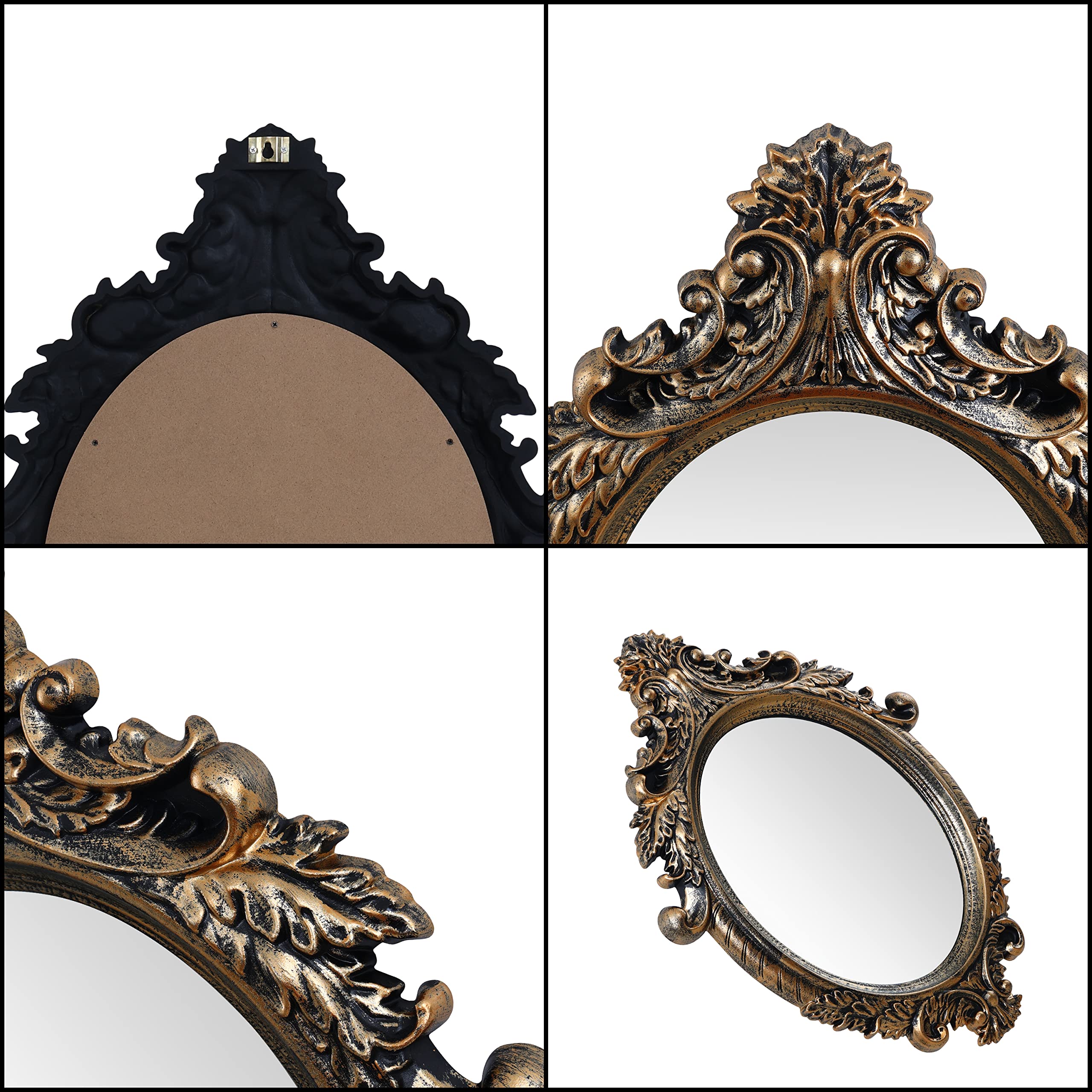 ABOUT SPACE KURTZY Classic Antique Style Wall Mirror, Oval Sculpt
